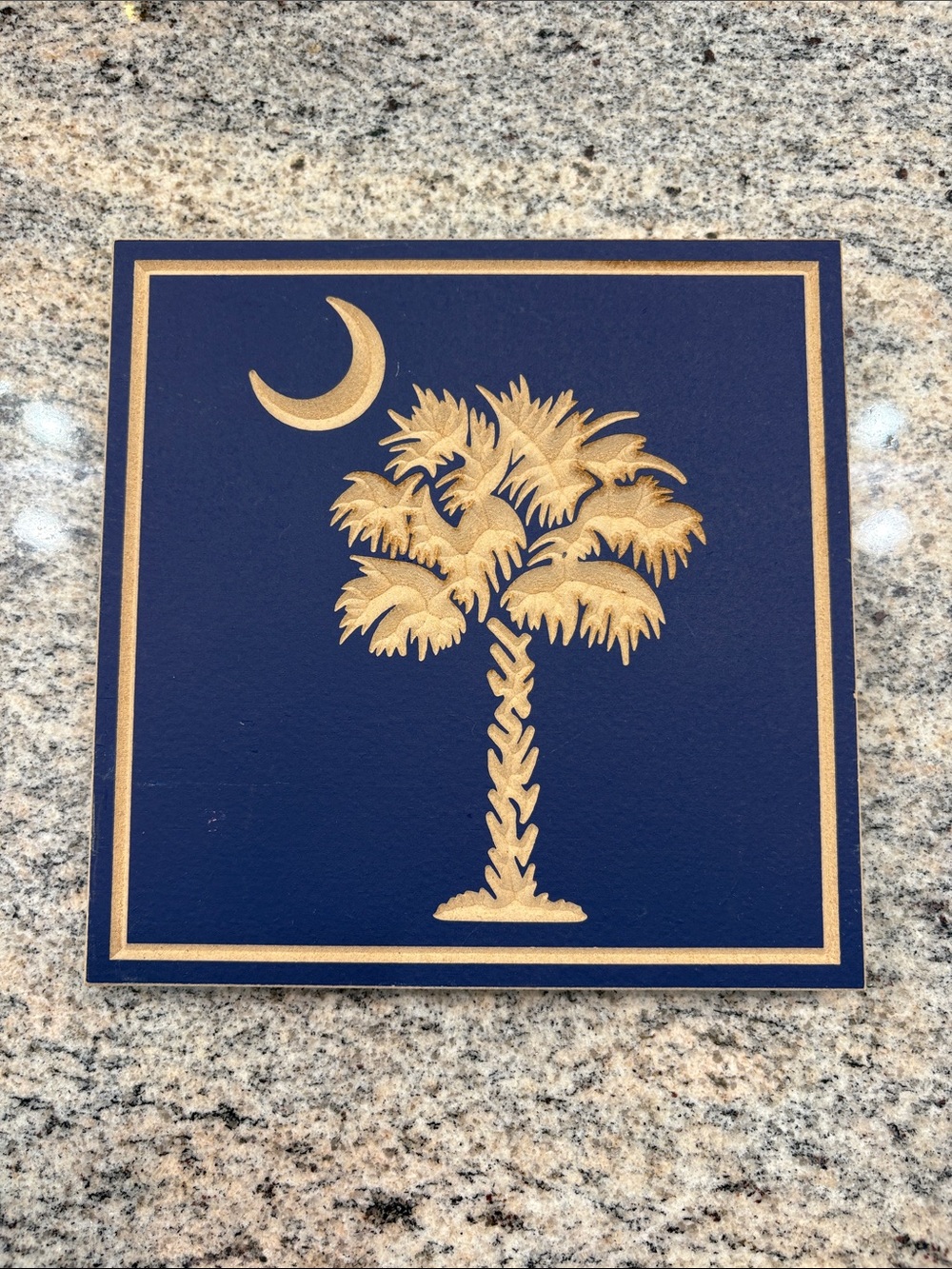Navy Blue Wall Plaque with Cut out Palmetto Moon